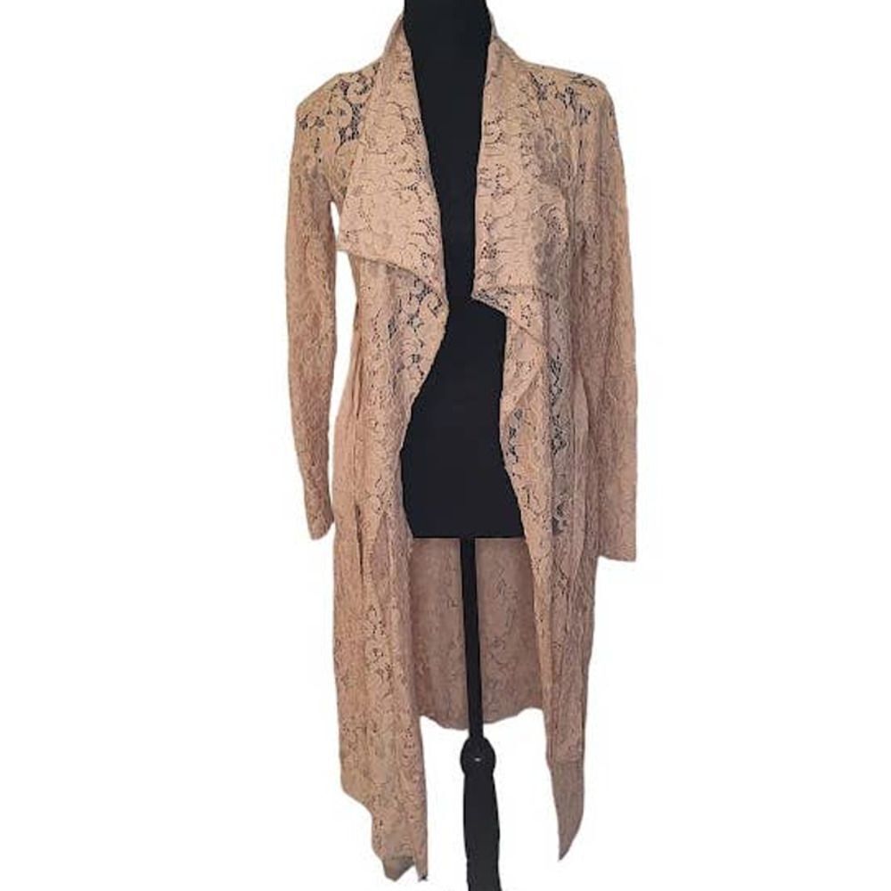 Windsor Long Lace Open Front Tie Belt Blush Cardigan Small